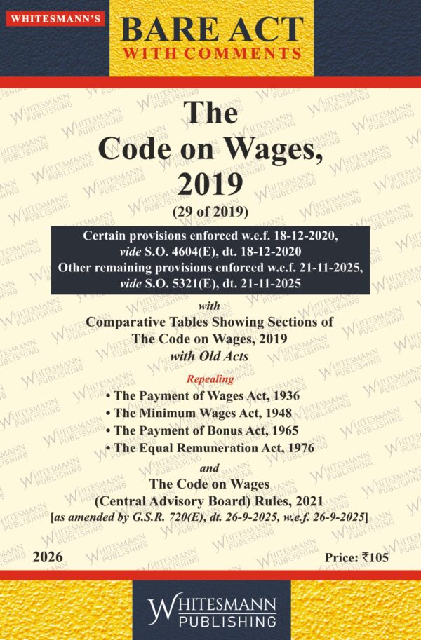 Whitesmann’s The Code On Wages, 2019 Bare Act 2026 – Hind Law House